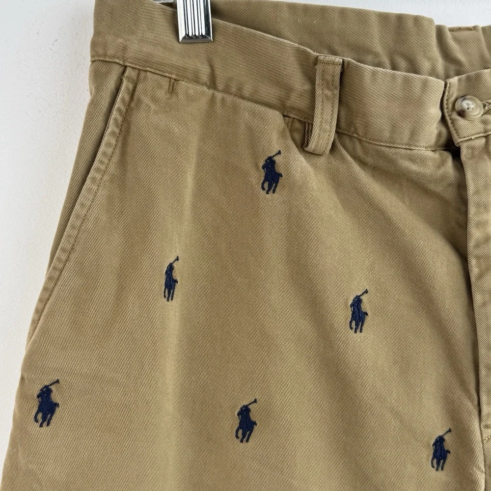 Polo Ralph Lauren Chino Shorts Men's 32 Khaki All Over Pony Embroidered Casual
